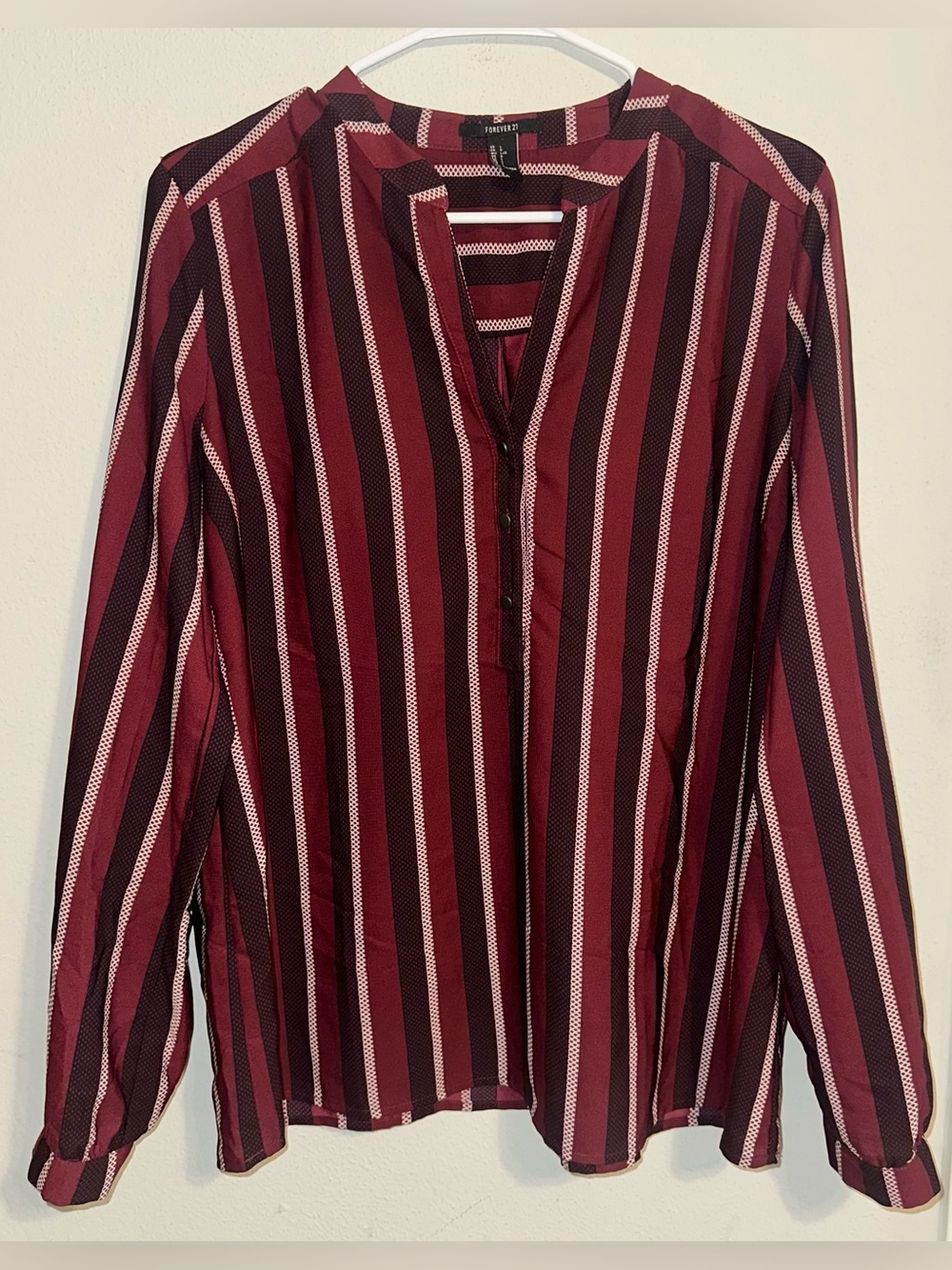 Forever 21 Burgundy and Black Striped Blouse